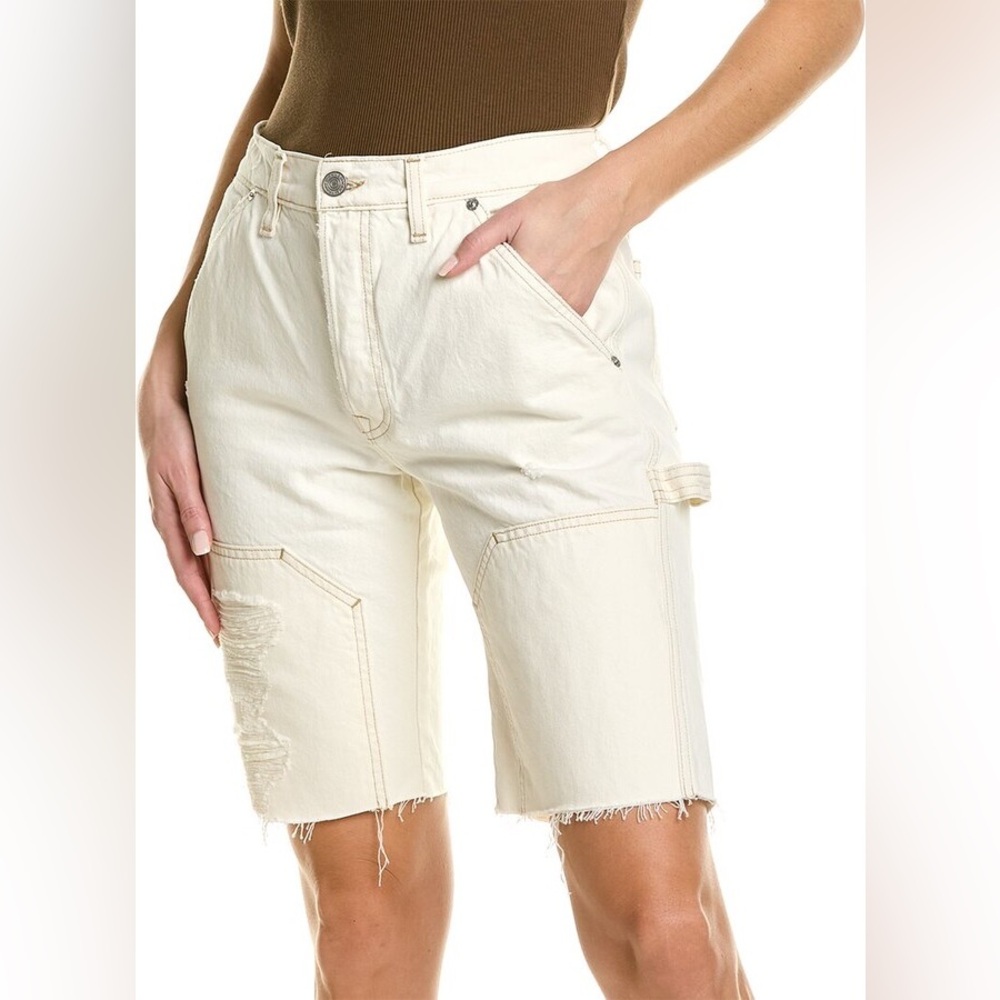 Frame Denim Le Slouch Off White Distressed Bermuda Shorts